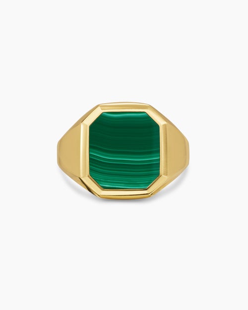 Mens Streamline® Signet Ring in 18K Yellow Gold with Malachite, 18mm