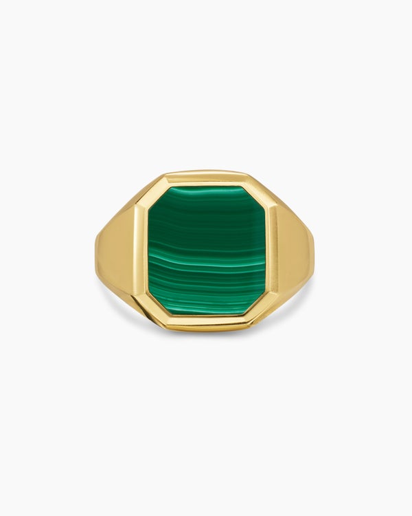 Streamline® Signet Ring in 18K Yellow Gold with Malachite, 18mm