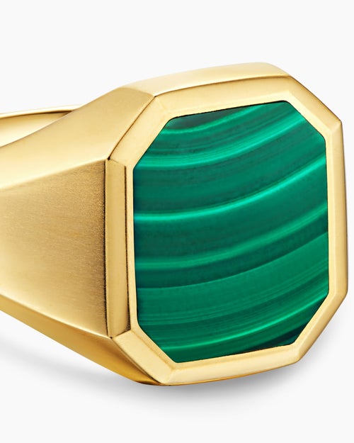 Mens Streamline® Signet Ring in 18K Yellow Gold with Malachite, 18mm