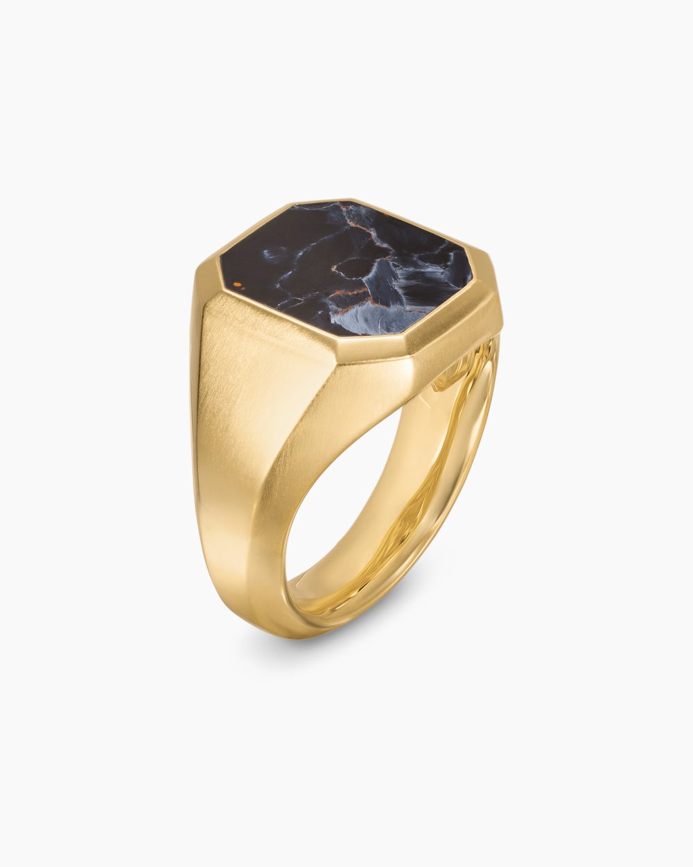 Mens Streamline® Signet Ring in 18K Yellow Gold with Pietersite, 18mm