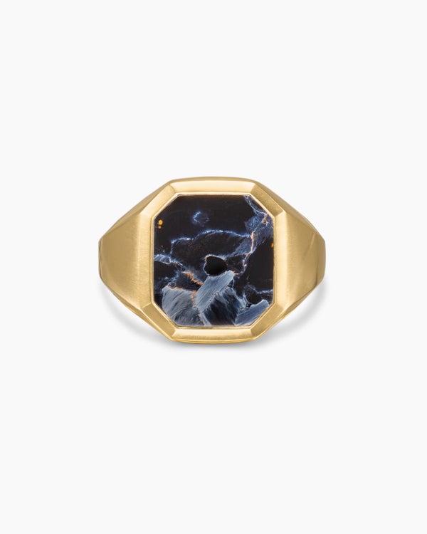 Streamline® Signet Ring in 18K Yellow Gold with Pietersite, 18mm