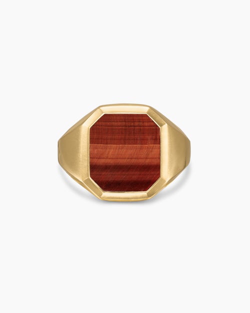 Mens Streamline® Signet Ring in 18K Yellow Gold with Red Tiger's Eye, 18mm