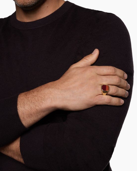 Streamline® Signet Ring in 18K Yellow Gold with Red Tiger's Eye, 18mm