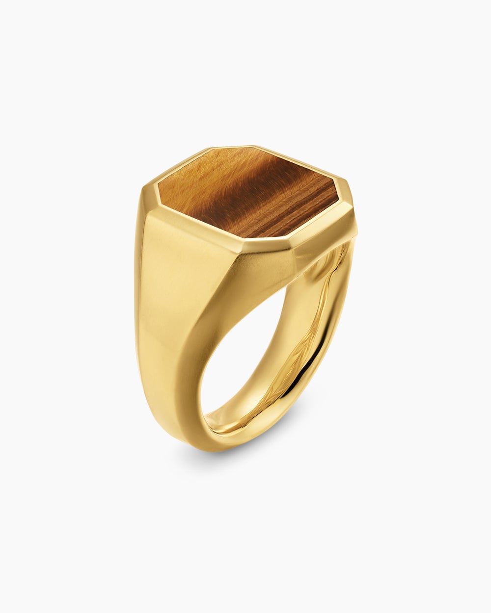 Mens Streamline® Signet Ring in 18K Yellow Gold with Tiger's Eye, 18mm