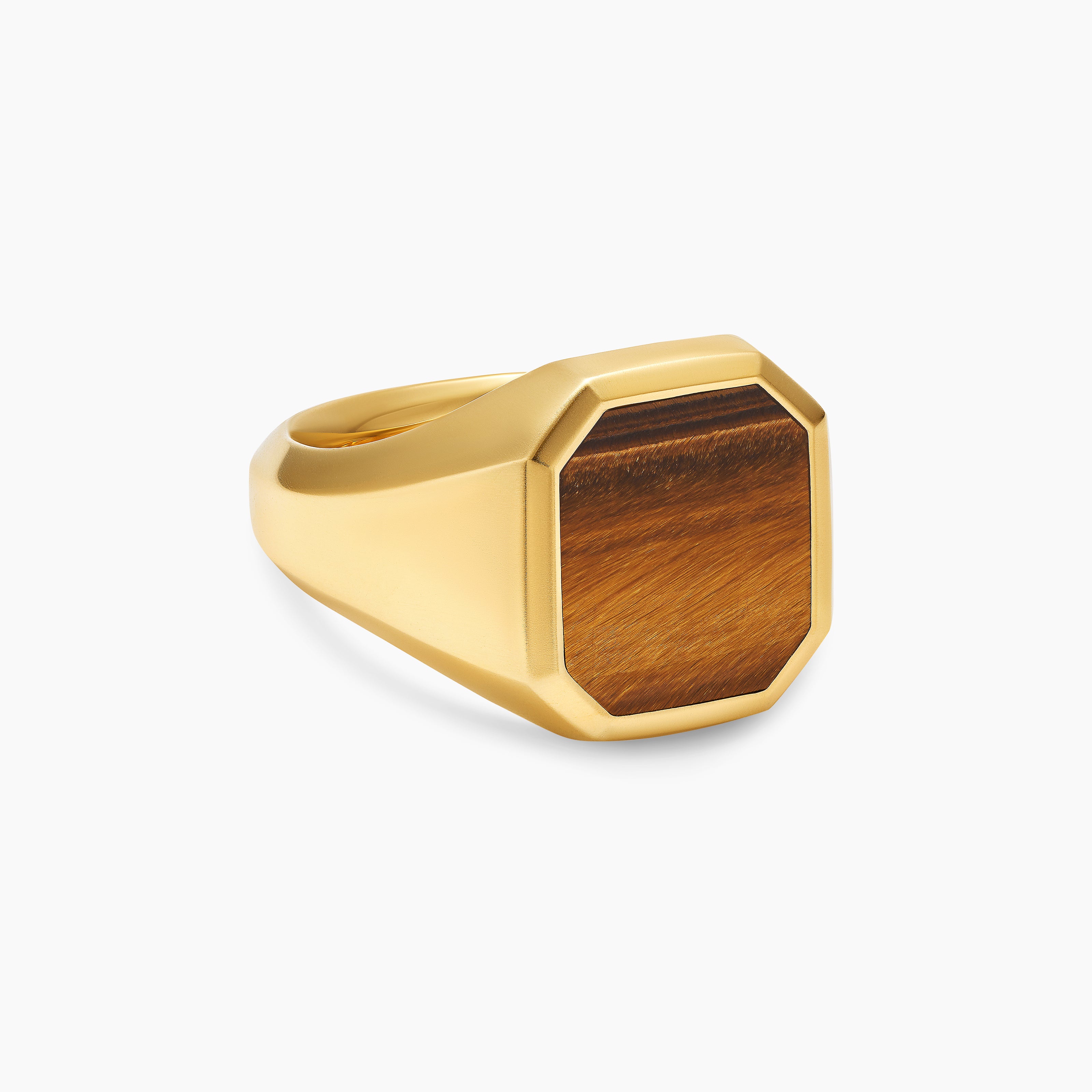 Mens Streamline&reg; Signet Ring in 18K Yellow Gold with Tiger's Eye, 18mm