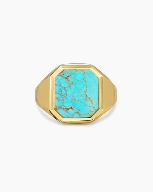 Mens Streamline® Signet Ring in 18K Yellow Gold with Turquoise, 18mm
