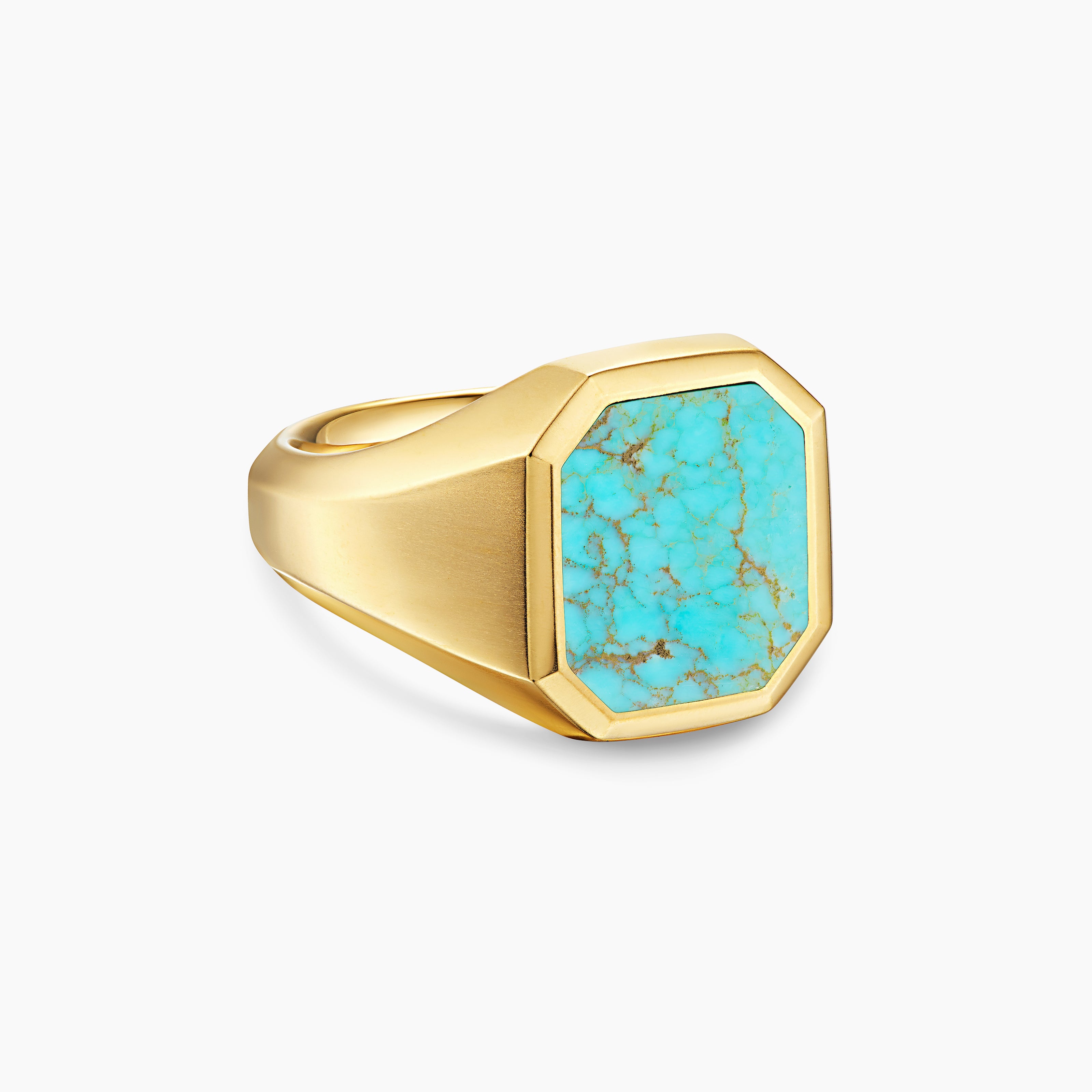 Mens Streamline&reg; Signet Ring in 18K Yellow Gold with Turquoise, 18mm