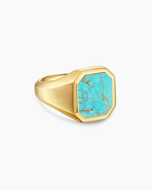 Mens Streamline® Signet Ring in 18K Yellow Gold with Turquoise, 18mm