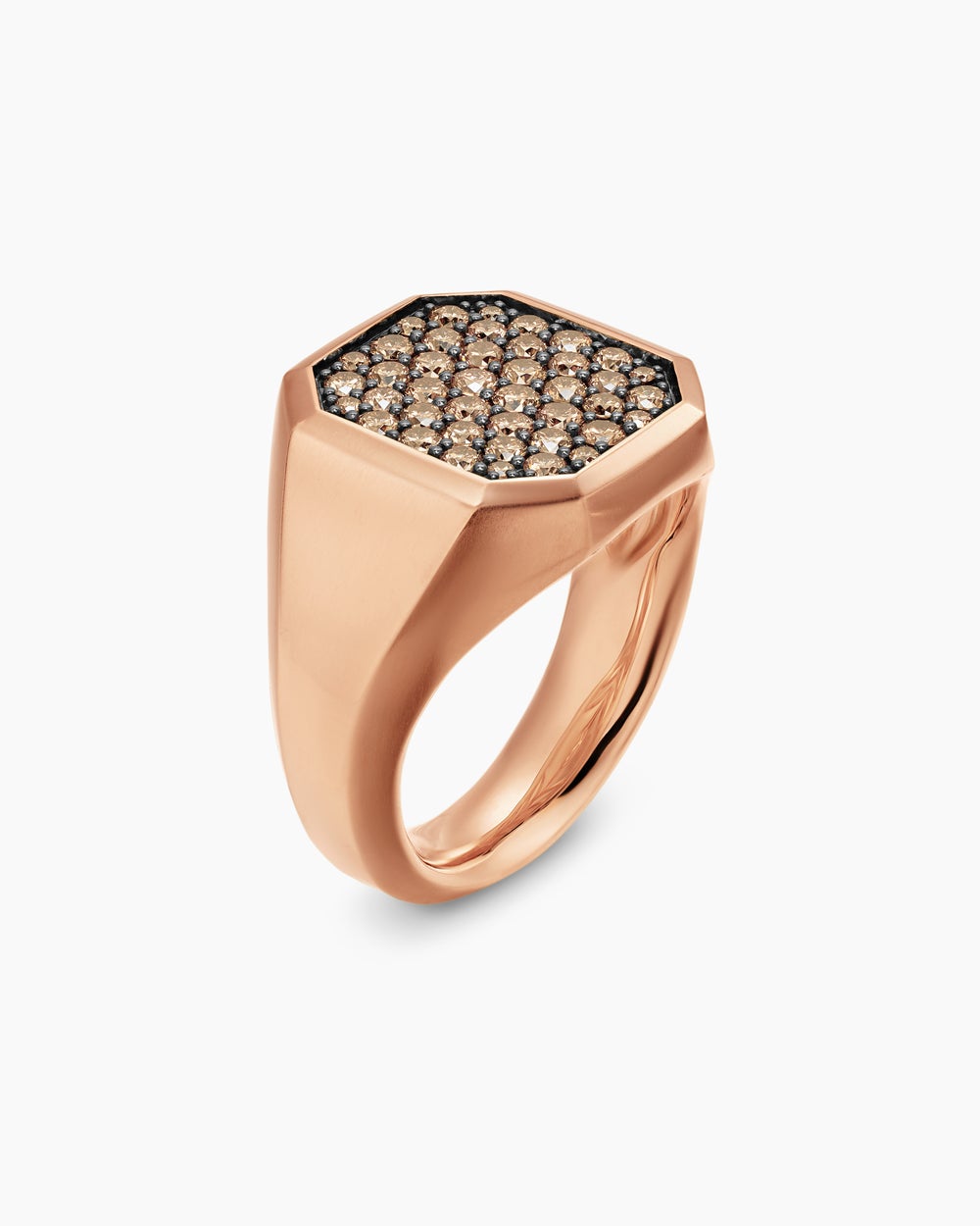 Mens Streamline® Signet Ring in 18ct Rose Gold with Cognac Diamonds, 18mm