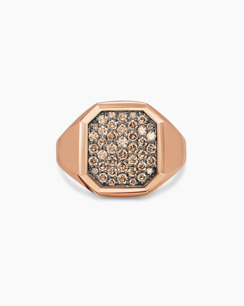 Mens Streamline® Signet Ring in 18K Rose Gold with Cognac Diamonds, 18mm