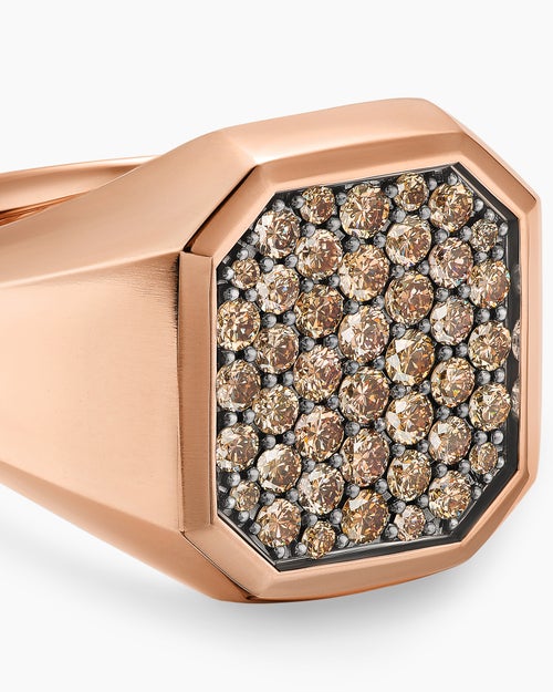 Mens Streamline® Signet Ring in 18K Rose Gold with Cognac Diamonds, 18mm
