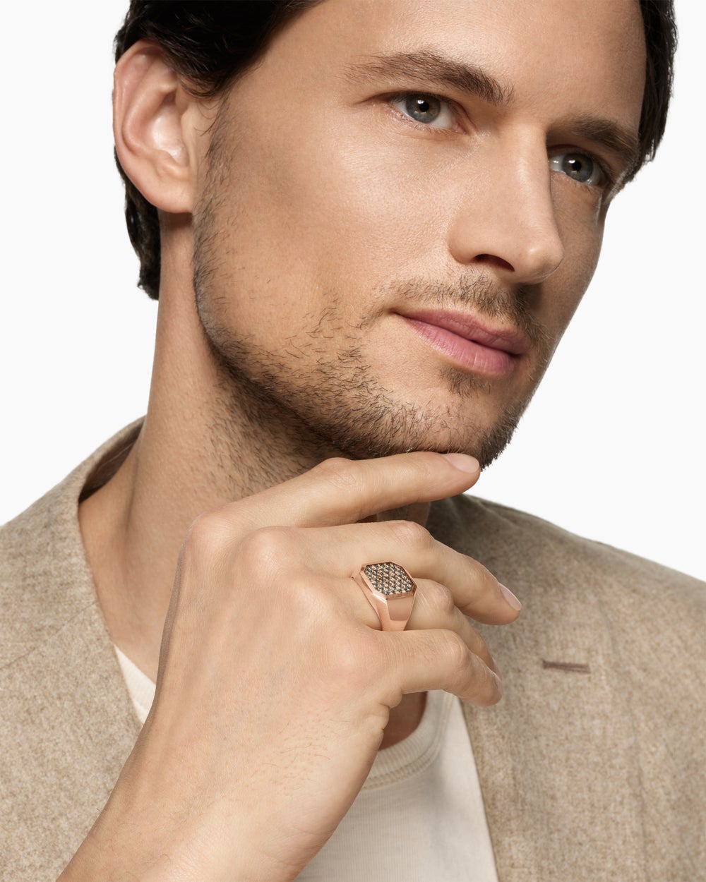 Mens Streamline® Signet Ring in 18ct Rose Gold with Cognac Diamonds, 18mm