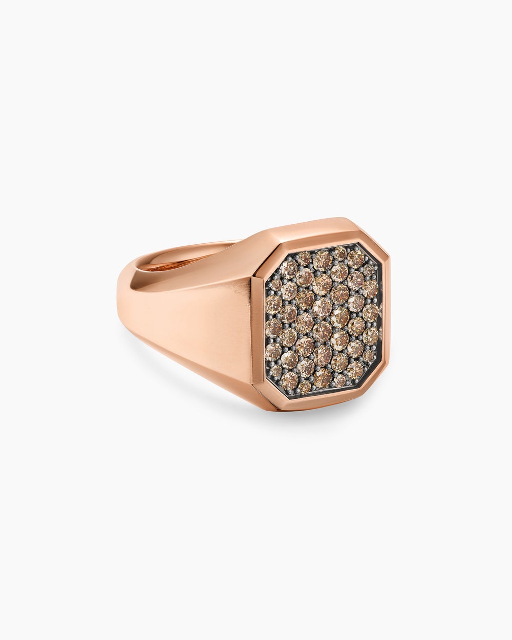 Mens Streamline® Signet Ring in 18ct Rose Gold with Cognac Diamonds, 18mm