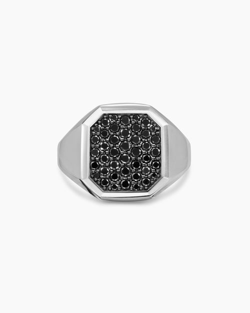 Mens Streamline® Signet Ring in Sterling Silver with Black Diamonds, 18mm