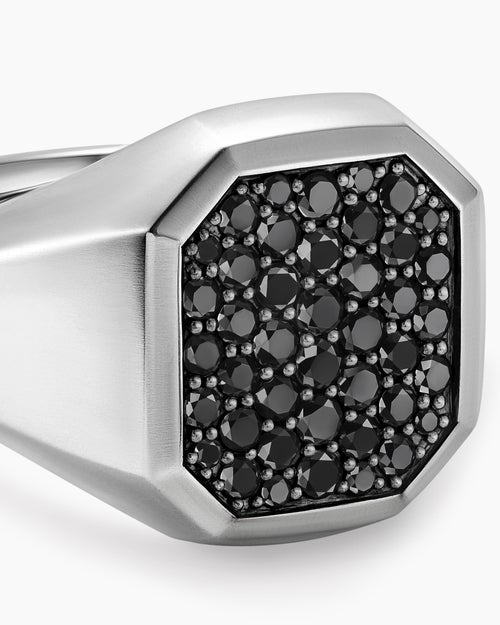Mens Streamline® Signet Ring in Sterling Silver with Black Diamonds, 18mm