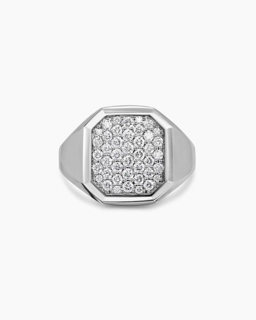 Mens Streamline® Signet Ring in Sterling Silver with Diamonds, 18mm