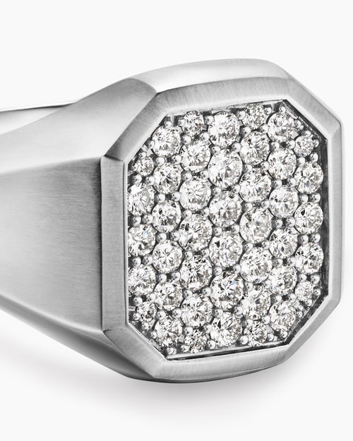 Mens Streamline® Signet Ring in Sterling Silver with Diamonds, 18mm