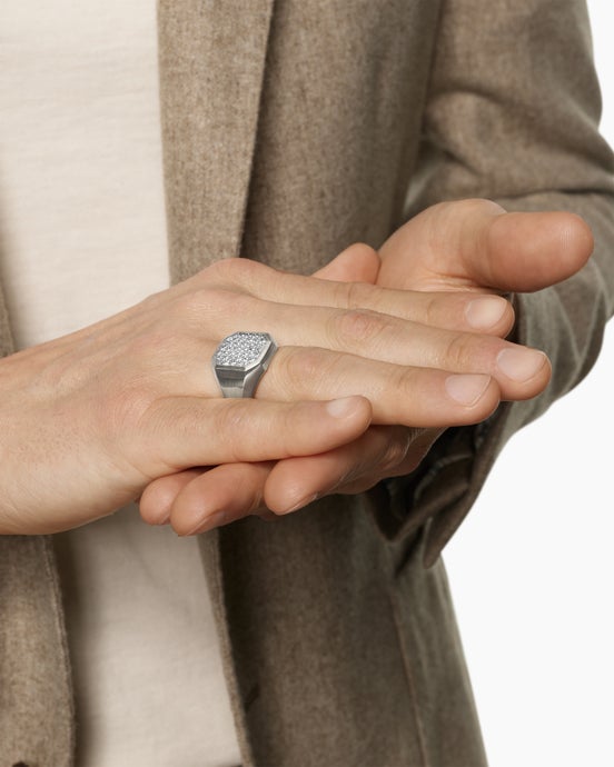 Streamline® Signet Ring in Sterling Silver with Diamonds, 18mm