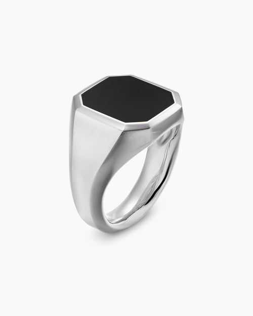 Mens Streamline® Signet Ring in Sterling Silver with Black Onyx, 18mm