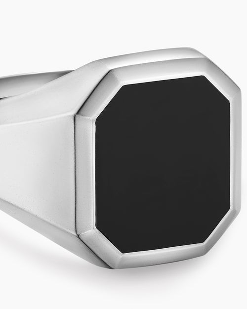 Mens Streamline® Signet Ring in Sterling Silver with Black Onyx, 18mm