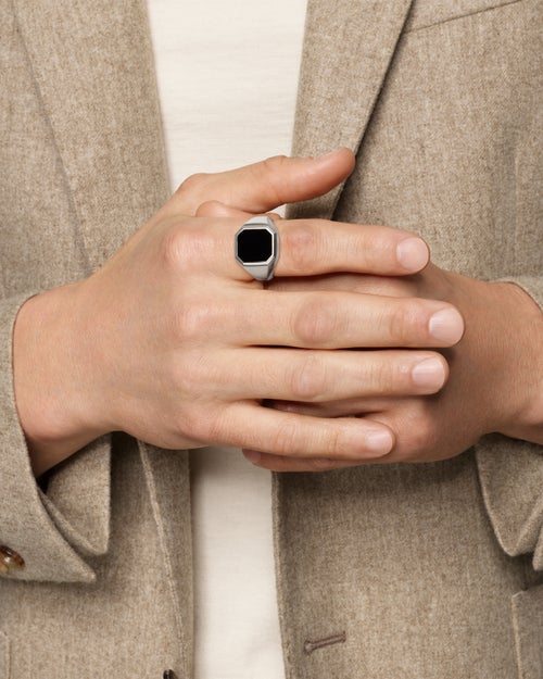Mens Streamline® Signet Ring in Sterling Silver with Black Onyx, 18mm