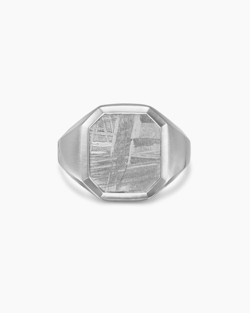 Mens Streamline® Signet Ring in Sterling Silver with Meteorite, 18mm