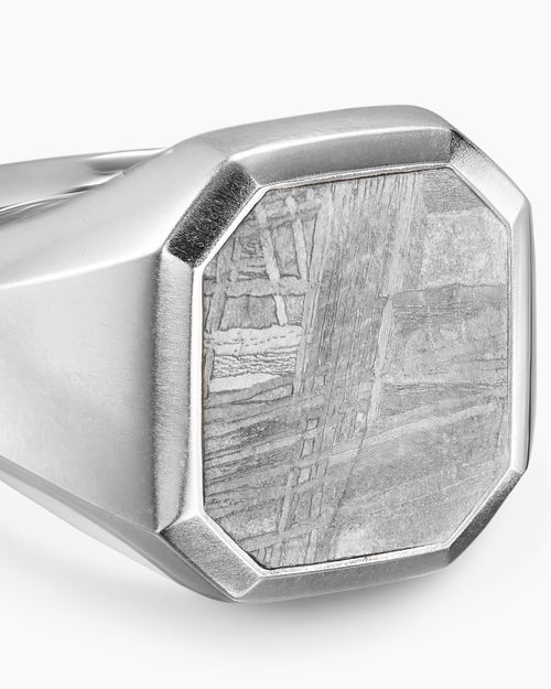 Mens Streamline® Signet Ring in Sterling Silver with Meteorite, 18mm
