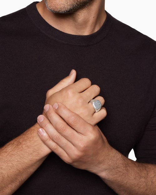 Mens Streamline Signet Ring in Sterling Silver, 18mm