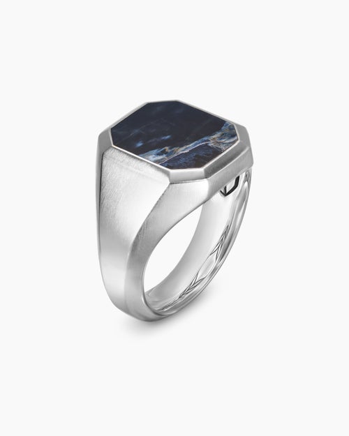 Mens Streamline® Signet Ring in Sterling Silver with Pietersite, 18mm