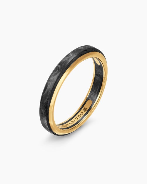 Mens Streamline® Band Ring in 18K Yellow Gold with Forged Carbon, 4mm