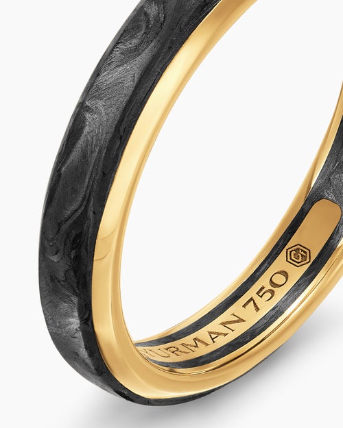 Mens Streamline® Band Ring in 18K Yellow Gold with Forged Carbon, 4mm
