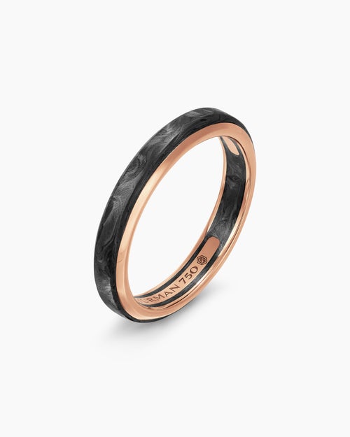 Mens Streamline® Band Ring in 18K Rose Gold with Forged Carbon, 4mm