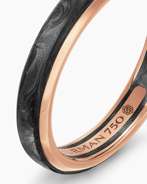 Streamline® Band Ring in 18K Rose Gold with Forged Carbon, 4mm