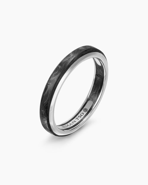 Mens Streamline® Band Ring in 18K White Gold with Forged Carbon, 4mm