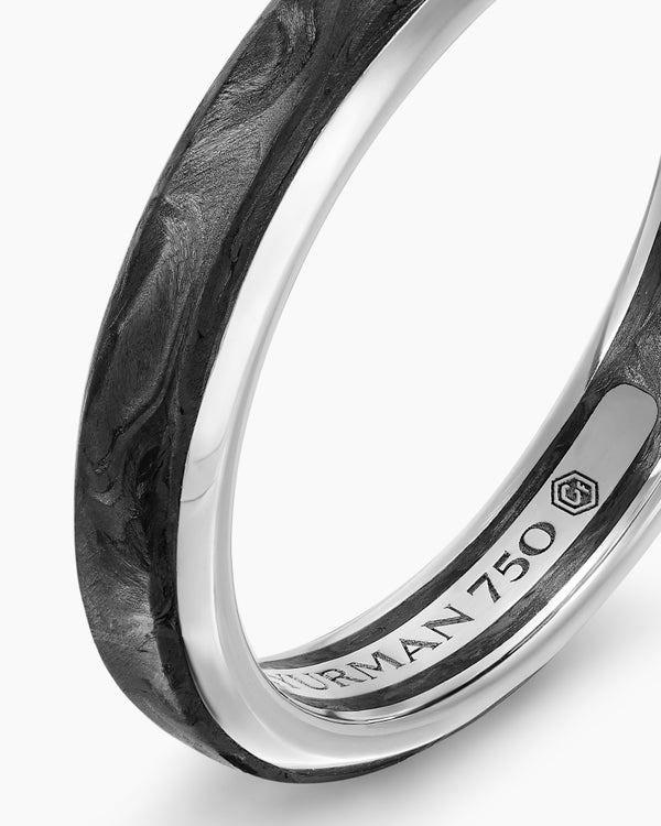 Streamline® Band Ring in 18K White Gold with Forged Carbon, 4mm