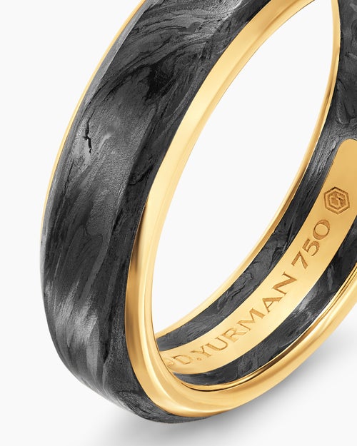 Mens Streamline® Band Ring in 18K Yellow Gold with Forged Carbon, 6mm