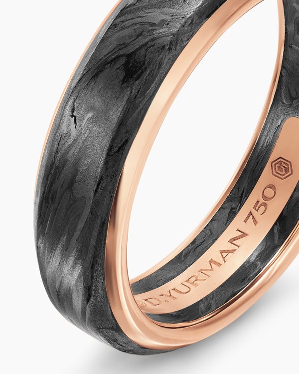 Streamline® Band Ring in 18K Rose Gold with Forged Carbon, 6mm