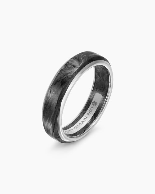 Mens Streamline® Band Ring in 18K White Gold with Forged Carbon, 6mm