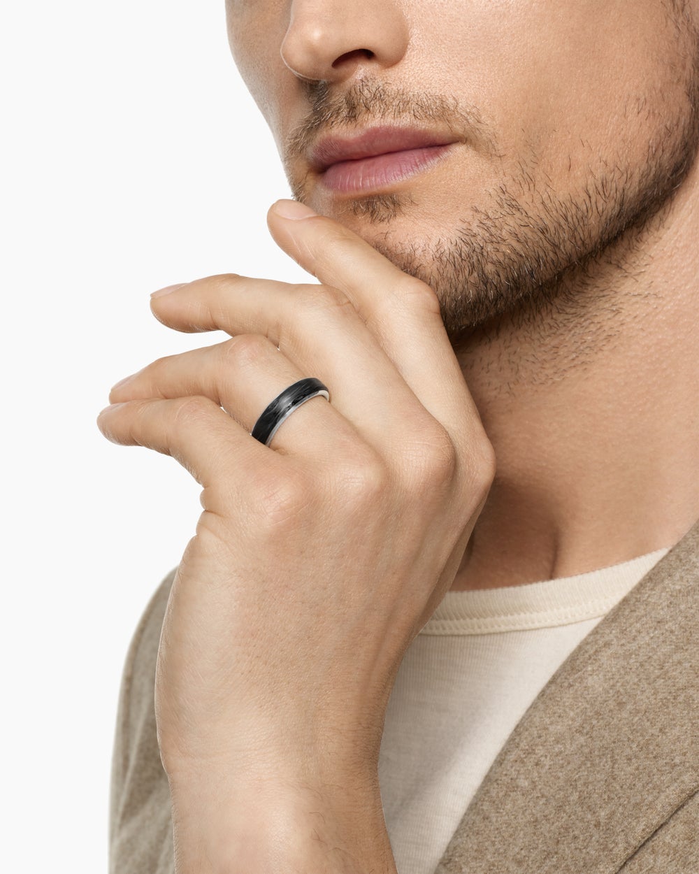 Mens Streamline Band Ring in 18K White Gold, 6mm
