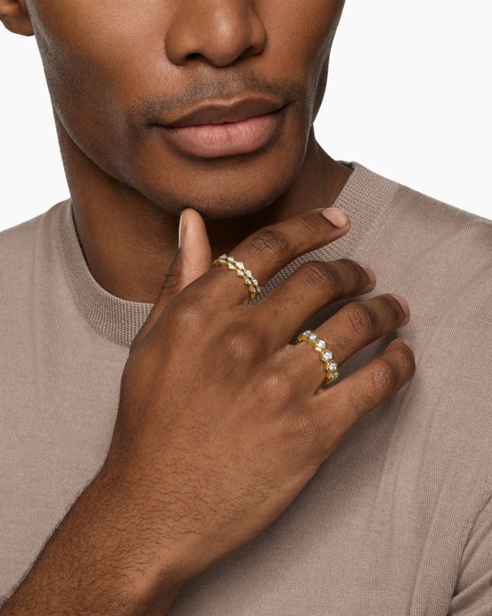 Hex Stack Ring in 18K Yellow Gold with Diamonds, 9.3mm