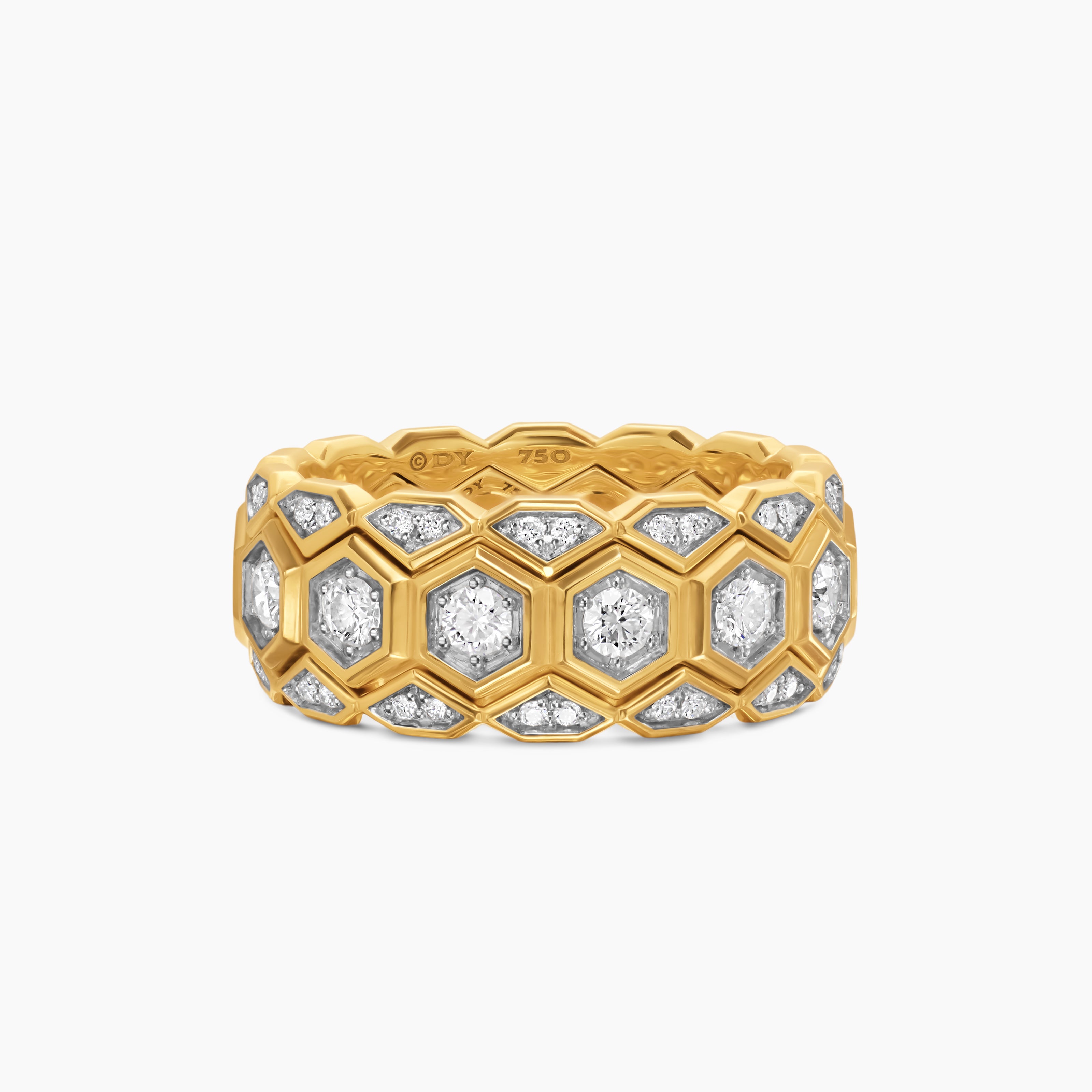 Mens Hex Stack Ring in 18K Yellow Gold, 9.3mm