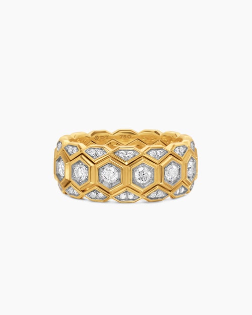 Mens Hex Stack Ring in 18K Yellow Gold, 9.3mm