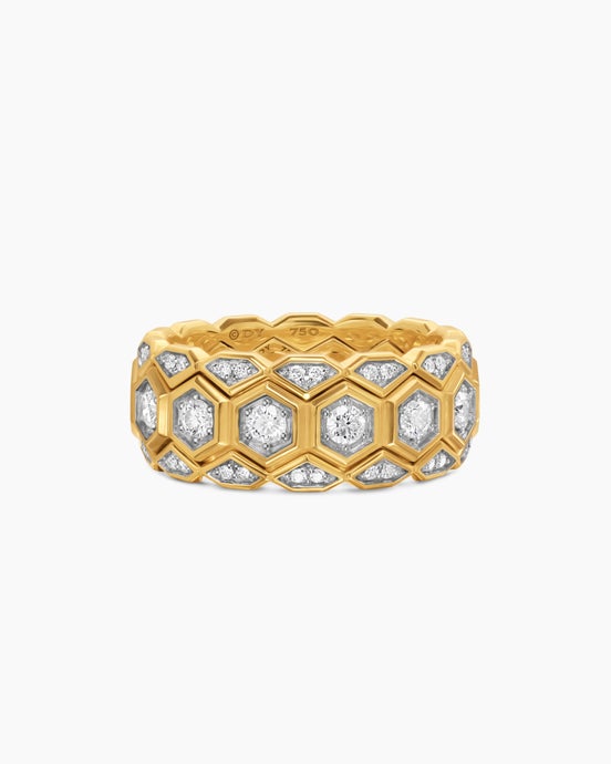 Hex Stack Ring in 18K Yellow Gold with Diamonds, 9.3mm