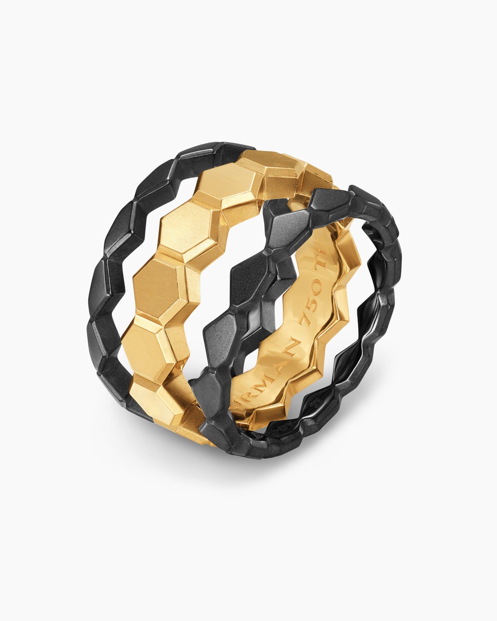 Bague juxtaposable Hex en or jaune 18 carats avec titane noir, 9,3 mm hommes