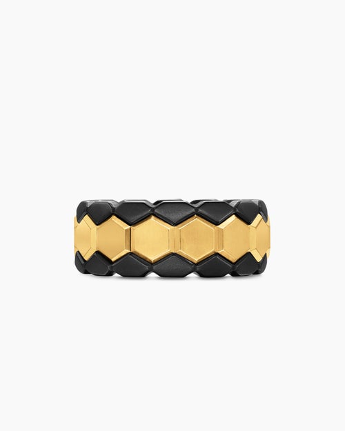 Mens Hex Stack Ring in 18ct Yellow Gold with Black Titanium, 9.3mm