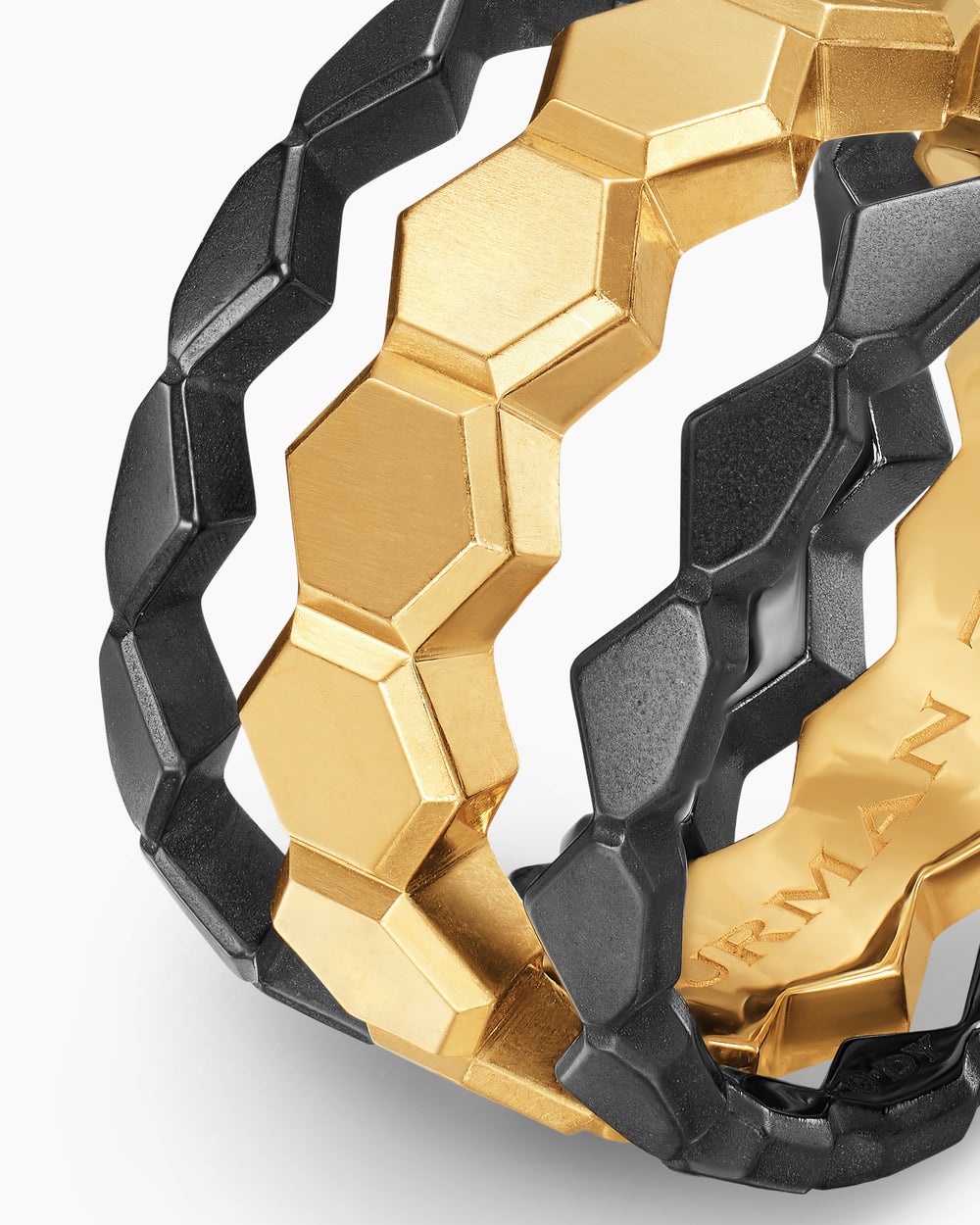 Bague juxtaposable Hex en or jaune 18 carats avec titane noir, 9,3 mm hommes
