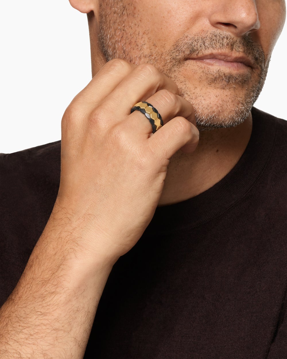 Bague juxtaposable Hex en or jaune 18 carats avec titane noir, 9,3 mm hommes