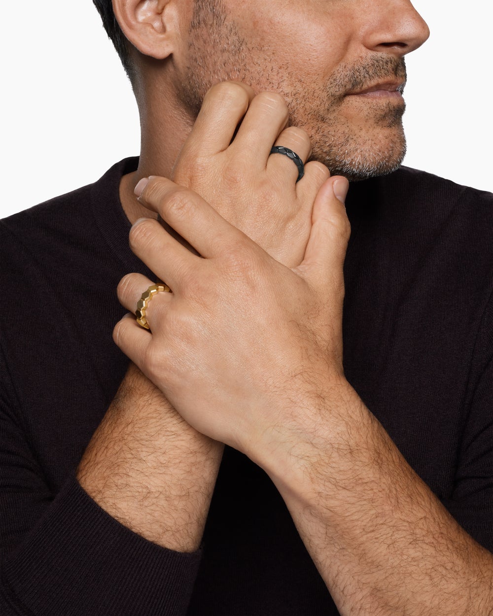 Bague juxtaposable Hex en or jaune 18 carats avec titane noir, 9,3 mm hommes