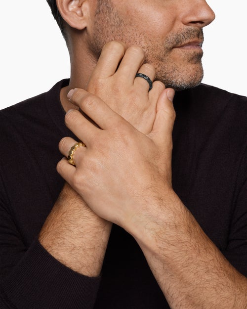Mens Hex Stack Ring in 18K Yellow Gold with Black Titanium, 9.3mm