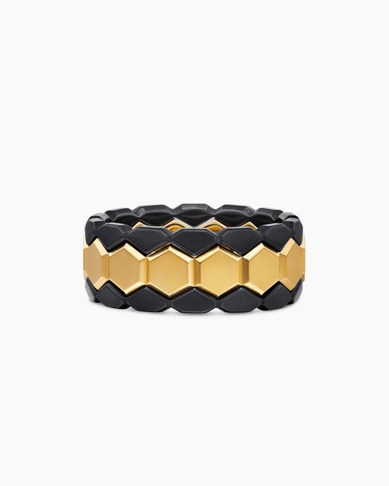 Hex Stack Ring in 18K Yellow Gold with Black Titanium, 9.3mm
